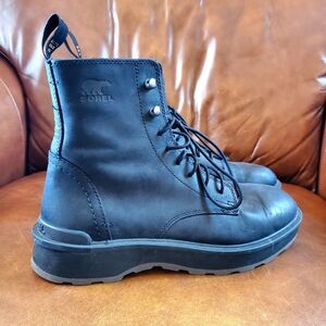 Sorel Hi-Line Black Leather Lace-Up Boots